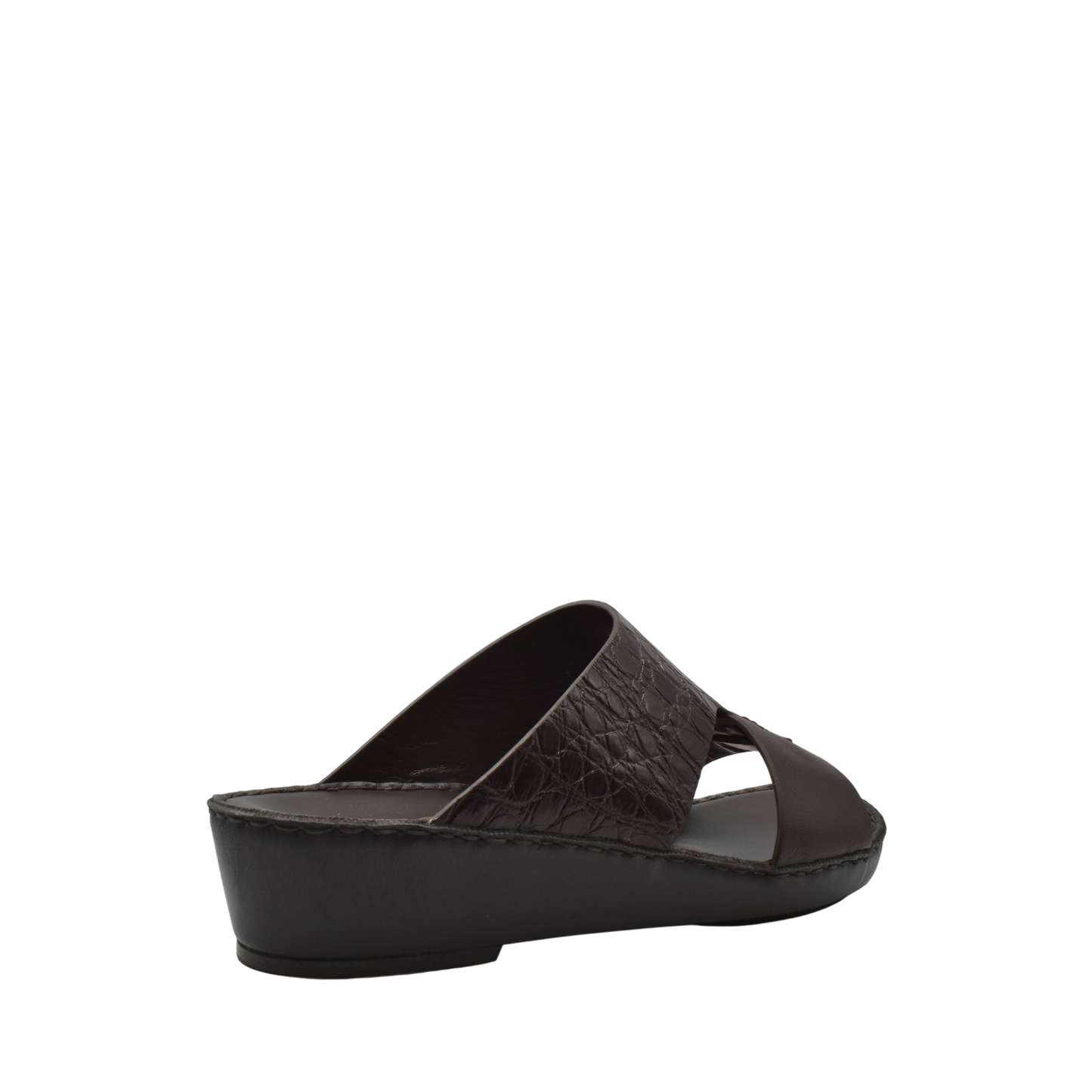 Private Collection black luxury croco leather sandals with wedge heel and open toe design