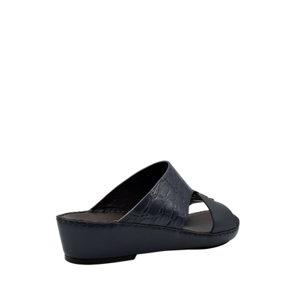 Private Collection luxury croco leather sandals in black with a wedge heel and open toe design