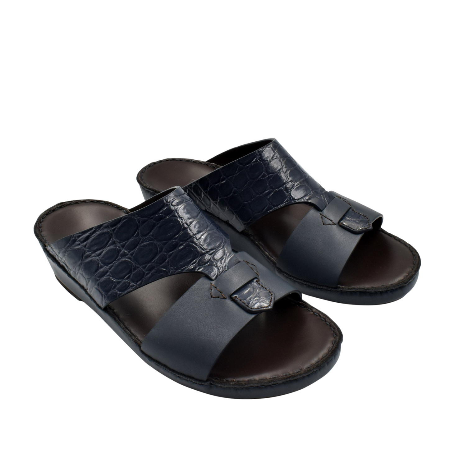 Private Collection luxury croco leather sandals in black with cushioned sole and open toe design