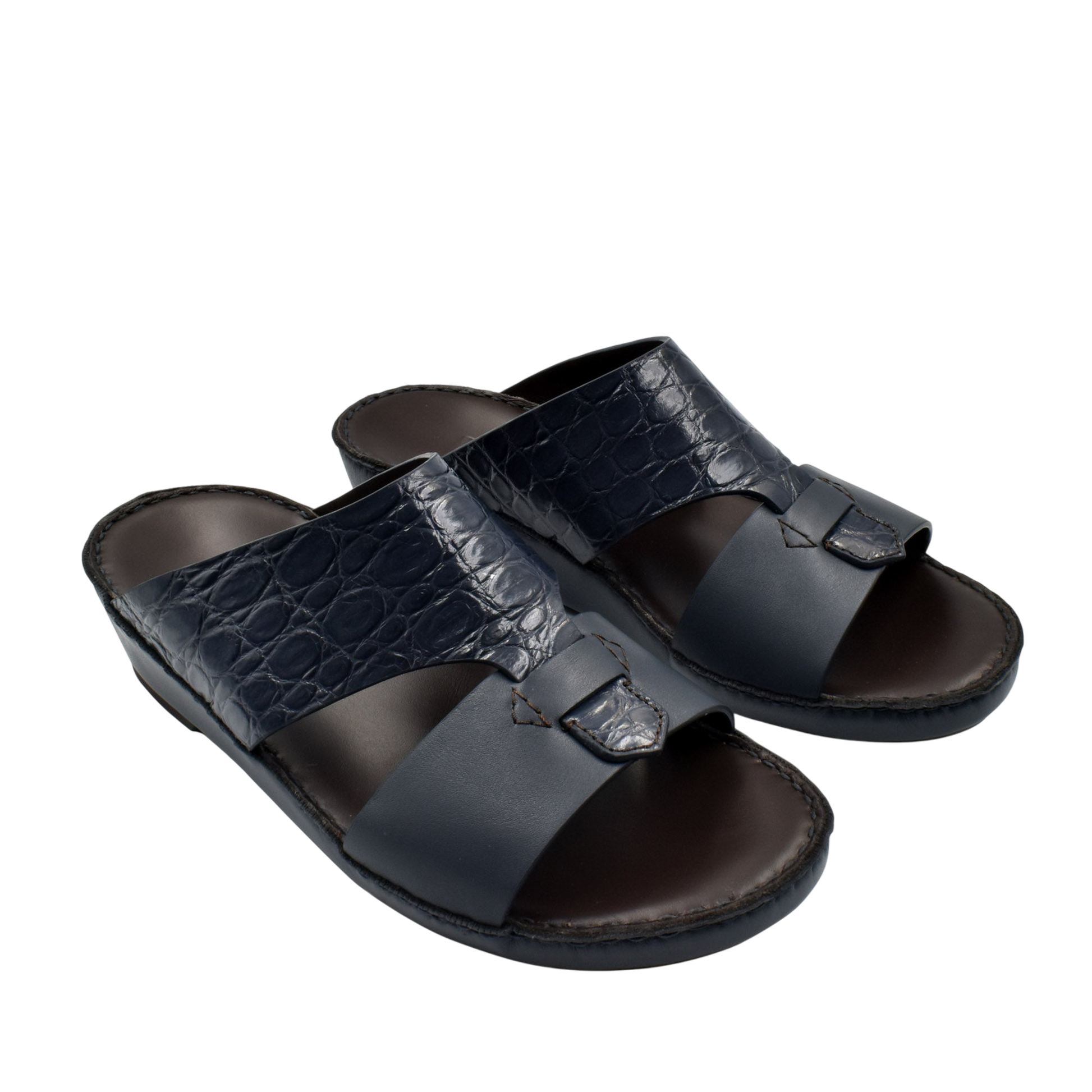 Private Collection luxury croco leather sandals in black with cushioned sole and open toe design