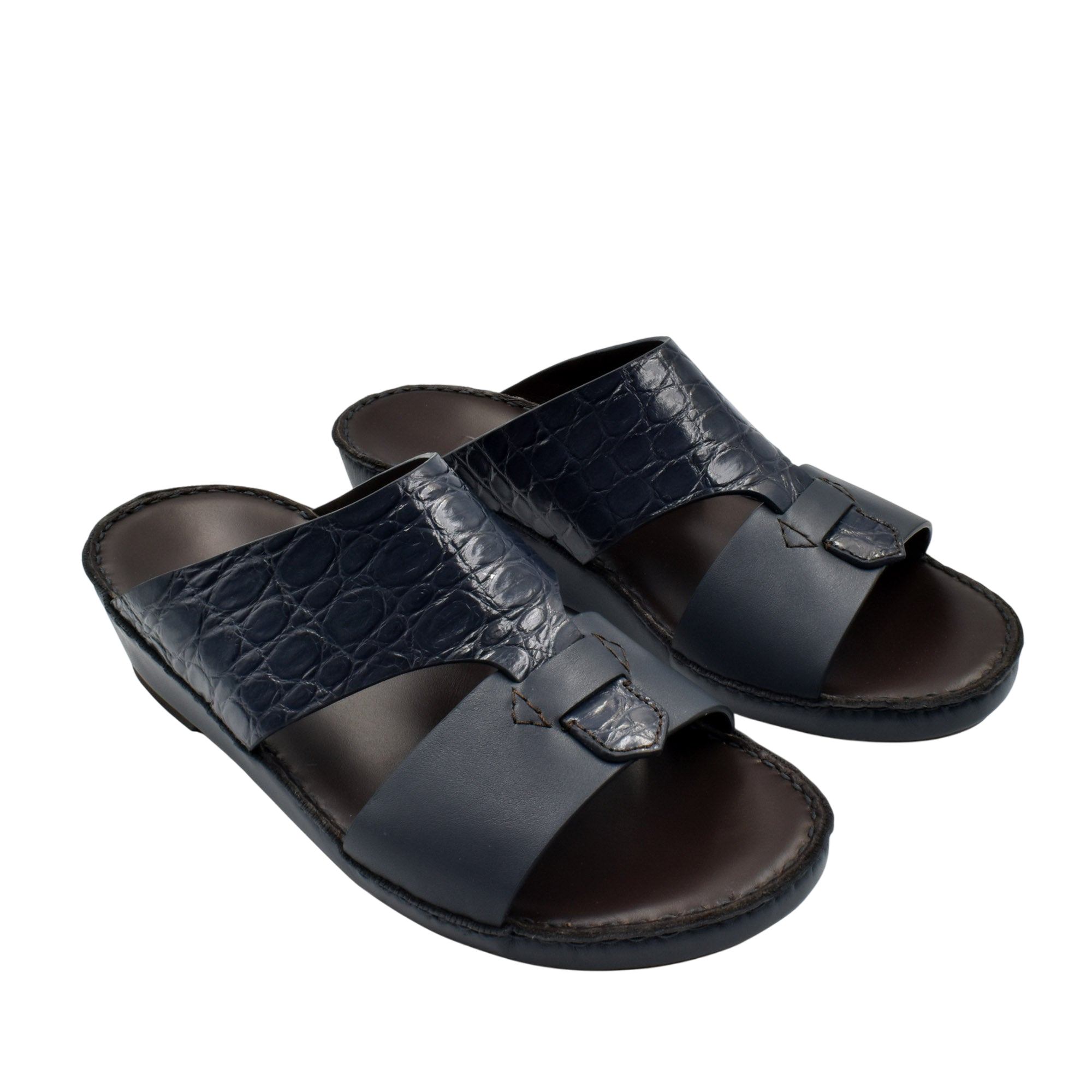 Private Collection luxury croco leather sandals in black with cushioned sole and open toe design