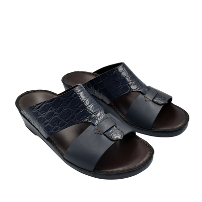 Private Collection luxury croco leather sandals in black with cushioned sole and open toe design