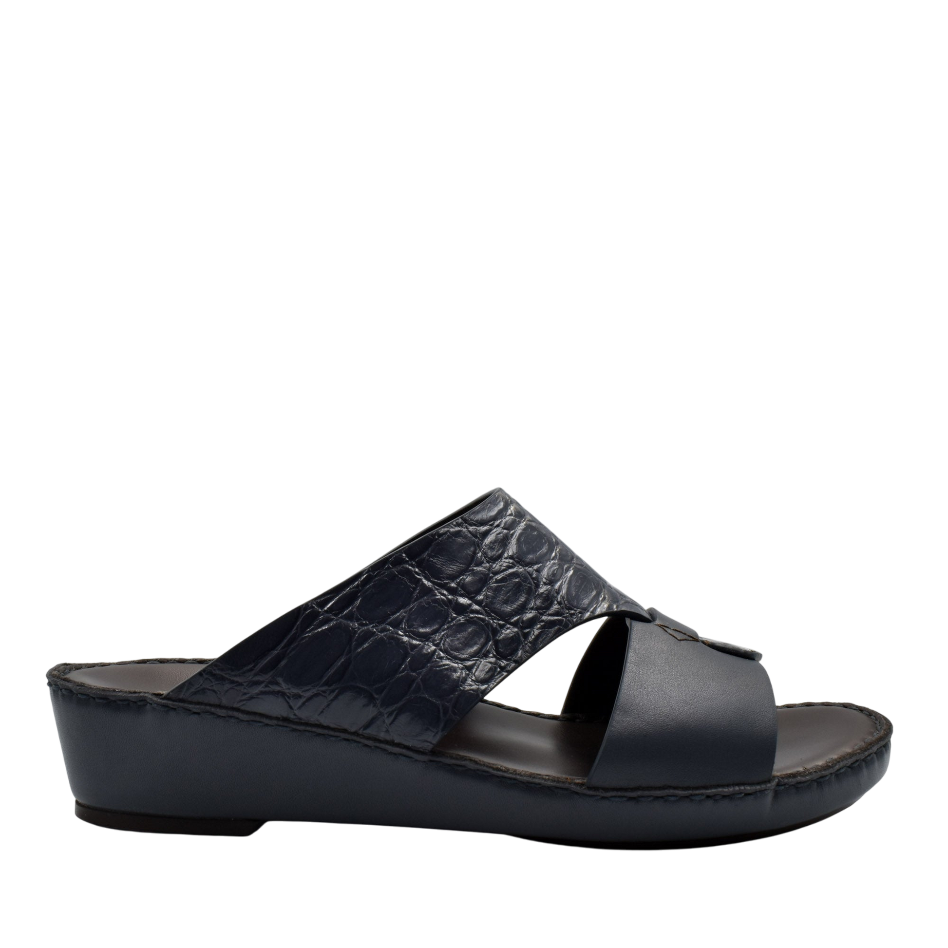 Black luxury croco leather sandals with open toe and cushioned sole from Private Collection
