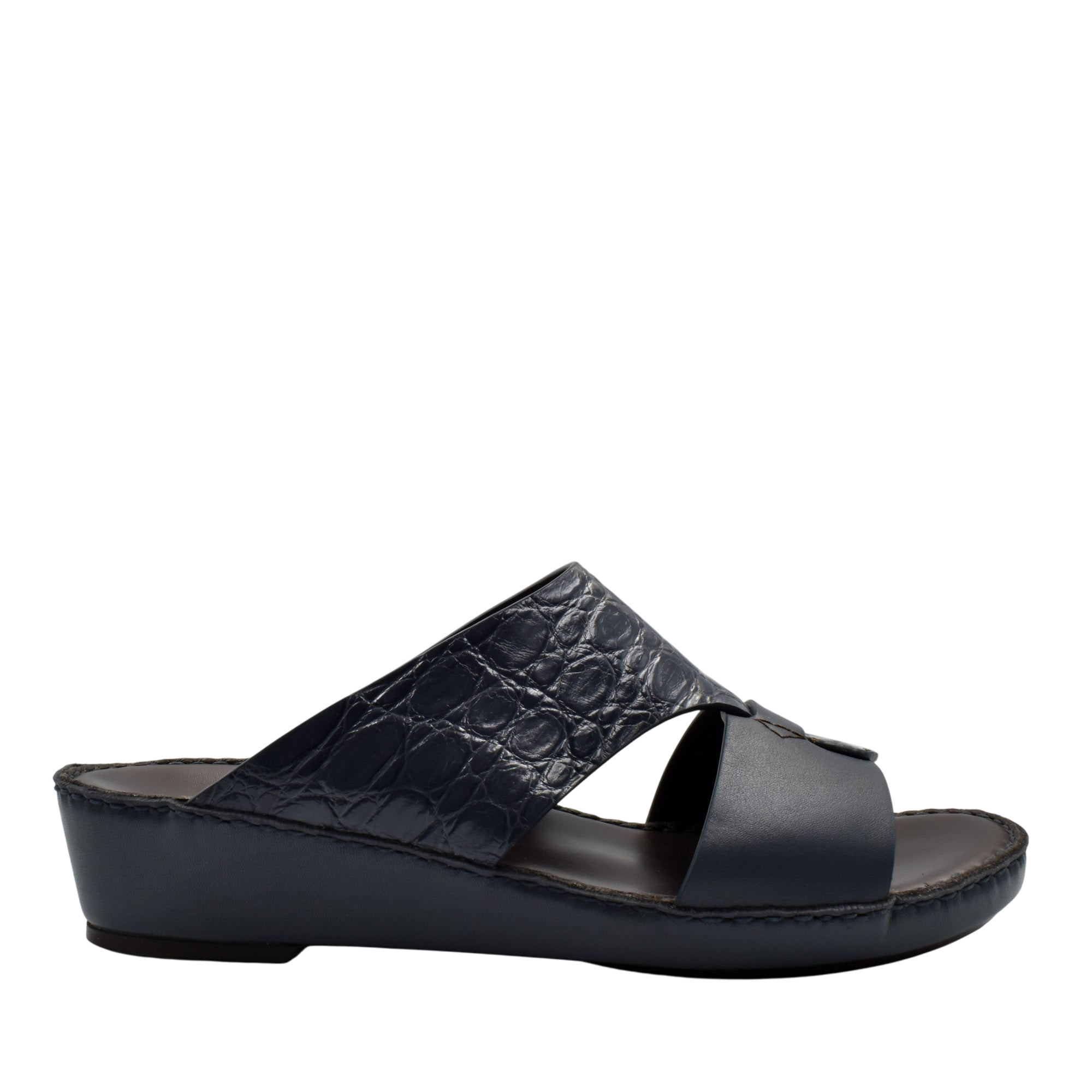 Black luxury croco leather sandals with open toe and cushioned sole from Private Collection