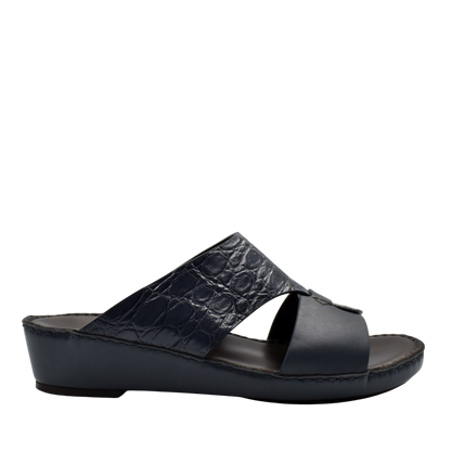 Black luxury croco leather sandals with open toe and cushioned sole from Private Collection