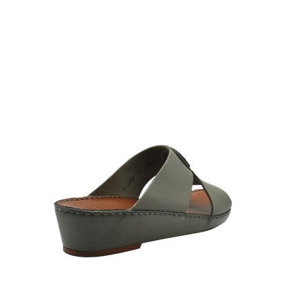Gray wedge luxury deercalf sandals with open toe and stitched sole from Private Collection
