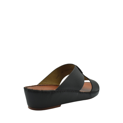 Black luxury deercalf sandals with wedge heel and open toe design from private collection