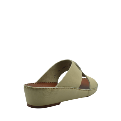 Beige luxury deercalf sandals with wedge heel and open toe design from private collection