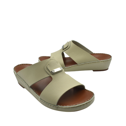 Pair of luxury deercalf sandals in beige with open toe and adjustable strap from Private collection