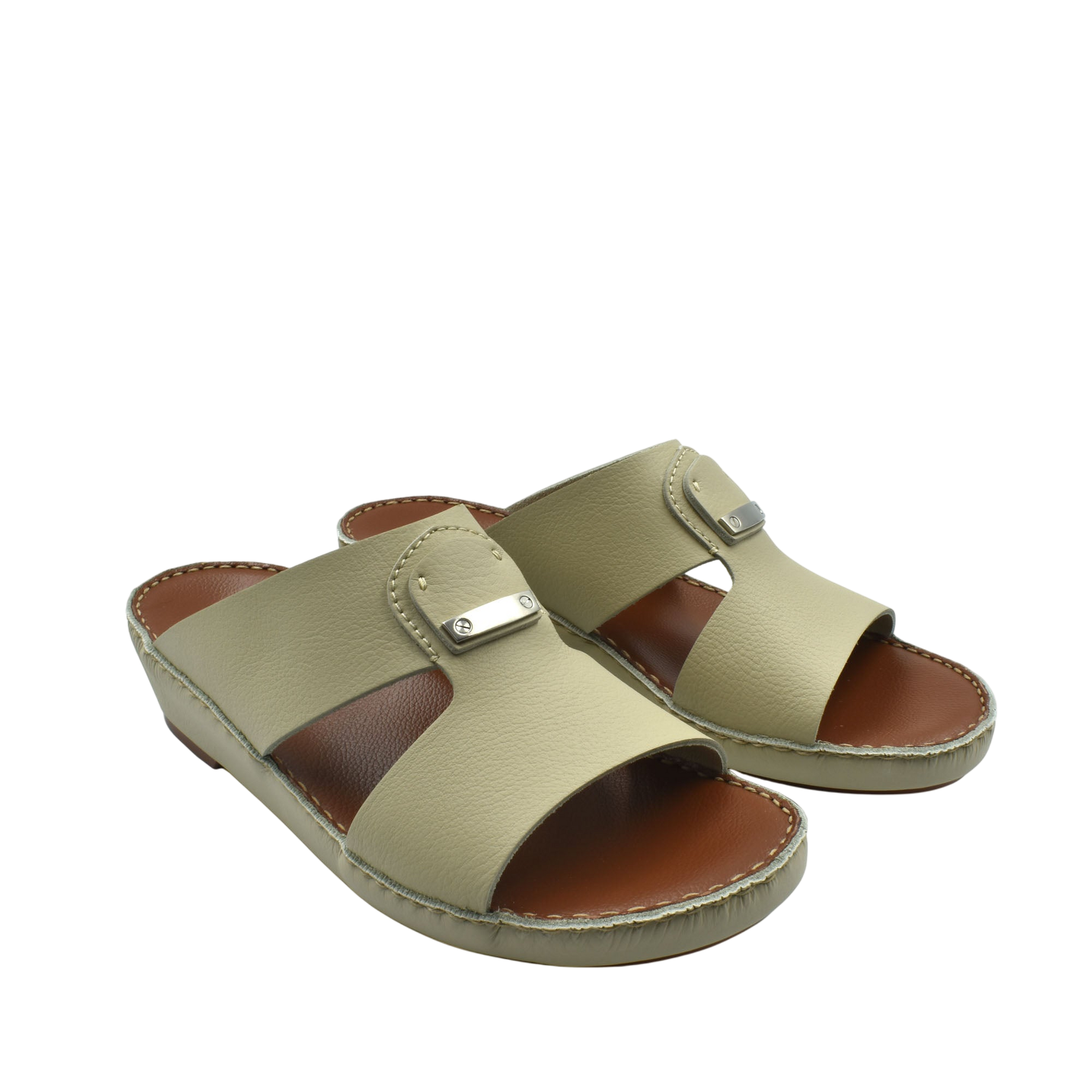 Beige luxury deercalf sandals with open toe and cushioned sole from Private Collection