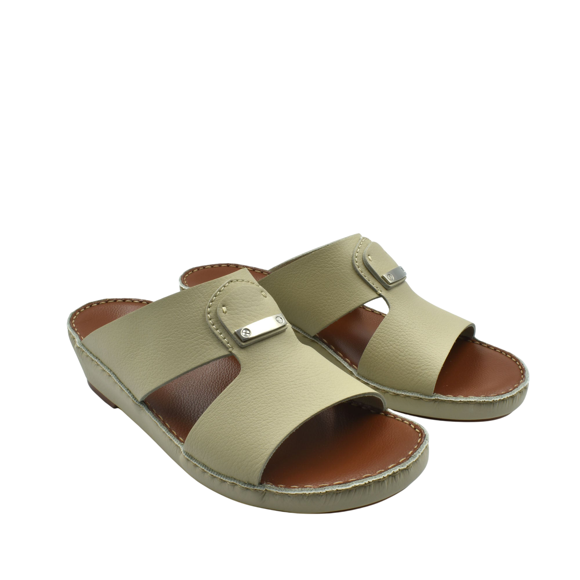 Beige luxury deercalf sandals with open toe and cushioned sole from Private Collection