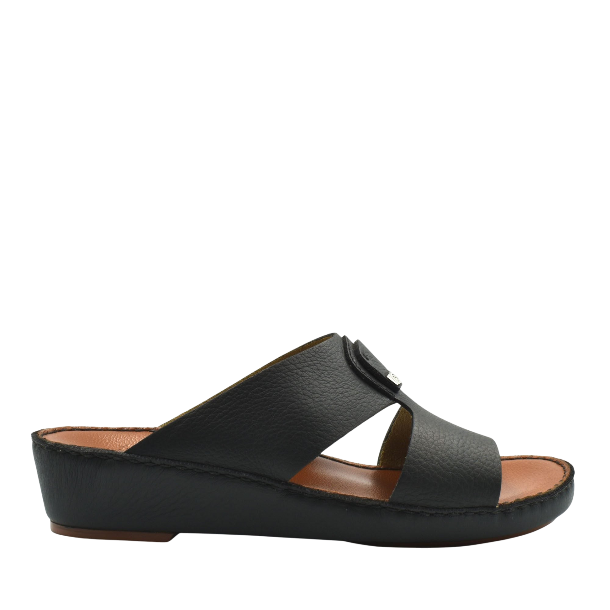 Black luxury deercalf sandals with open toe and low wedge heel from private collection