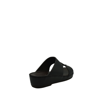 Black luxury kids leather sandals with thick sole and open toe design from private collection