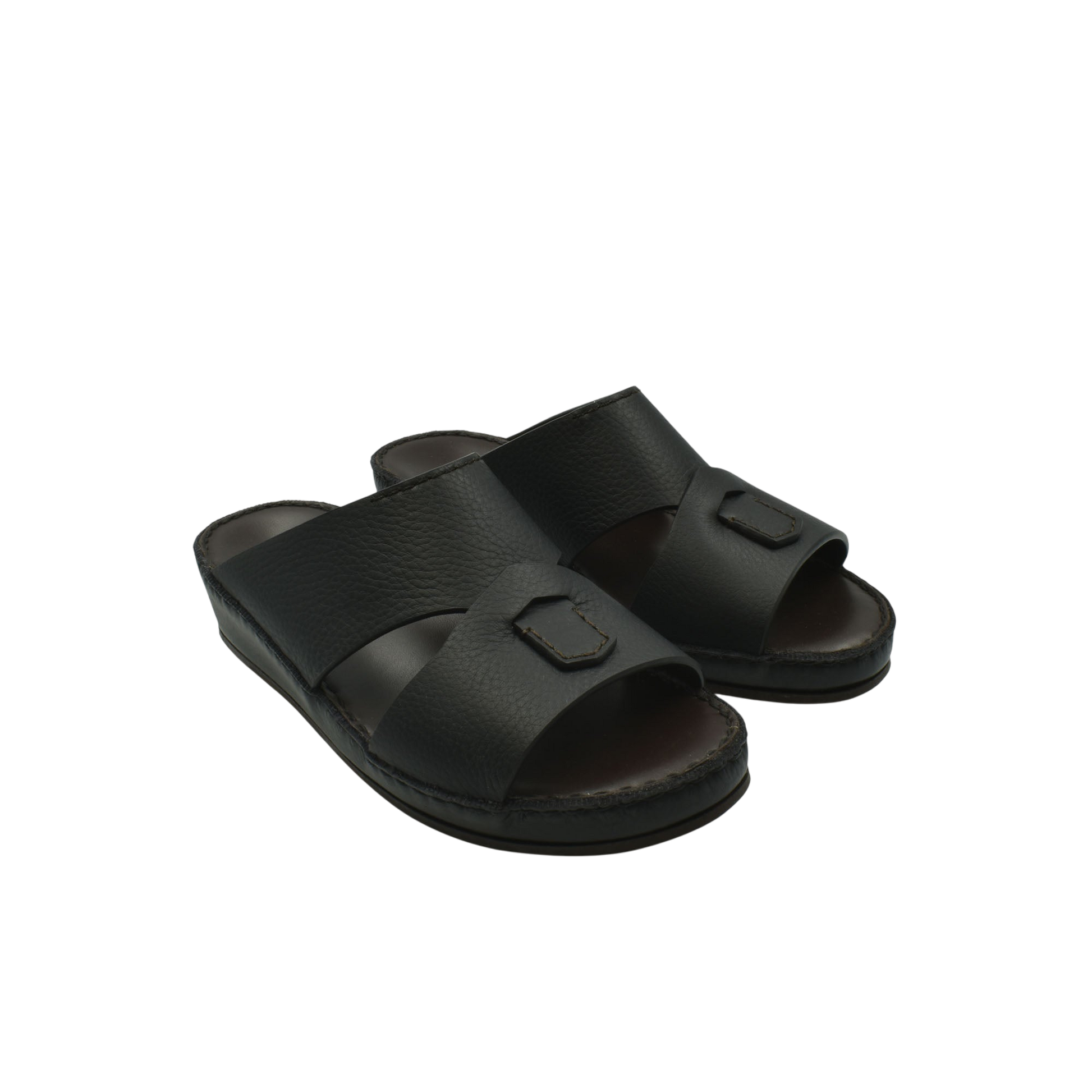 Black luxury kids leather sandals with double straps and cushioned sole for comfort