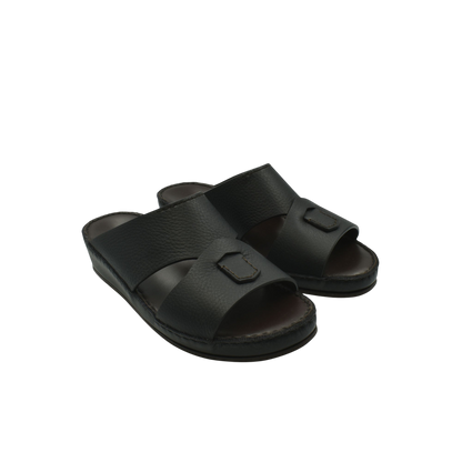 Black luxury kids leather sandals with double straps and cushioned sole for comfort
