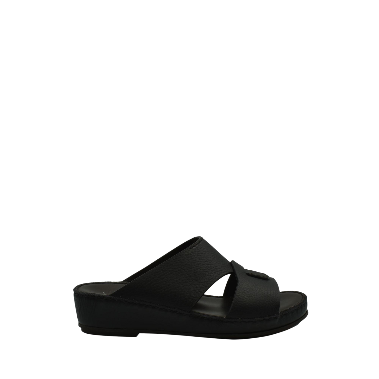 Black luxury kids leather sandals with open toe and cushioned sole from private collection