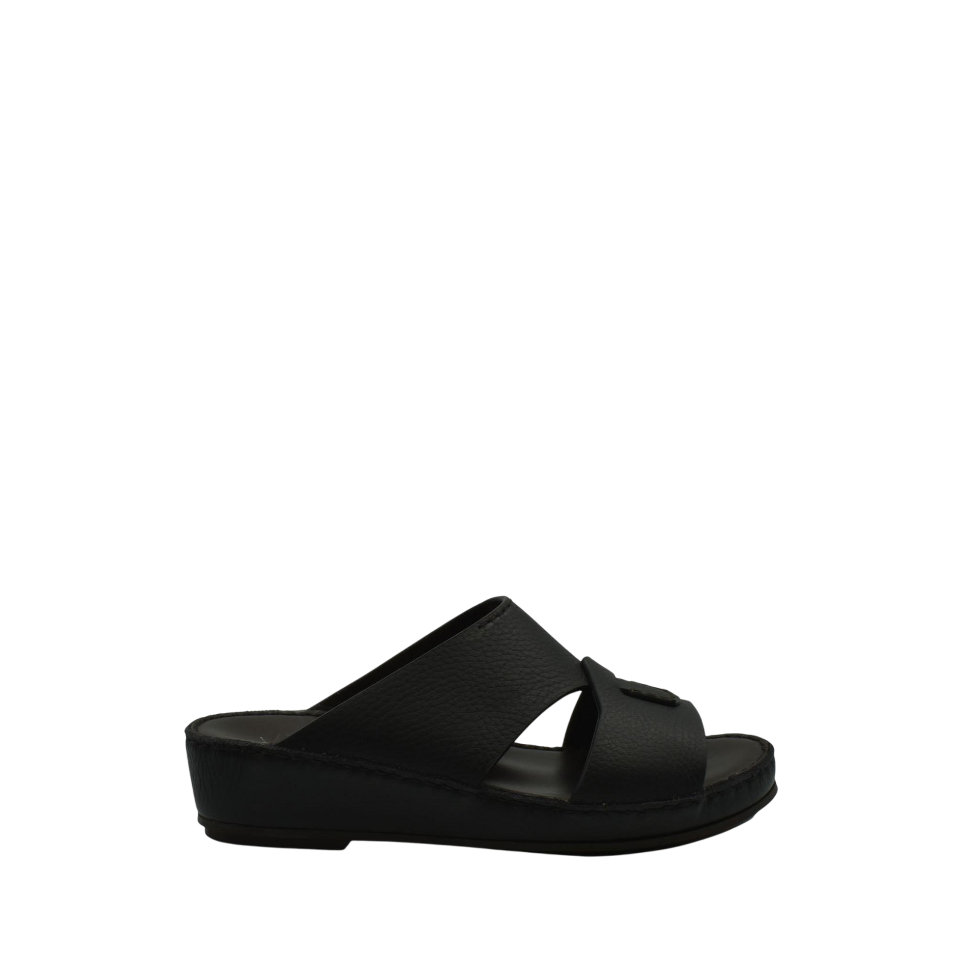 Black luxury kids leather sandals with open toe and cushioned sole from private collection