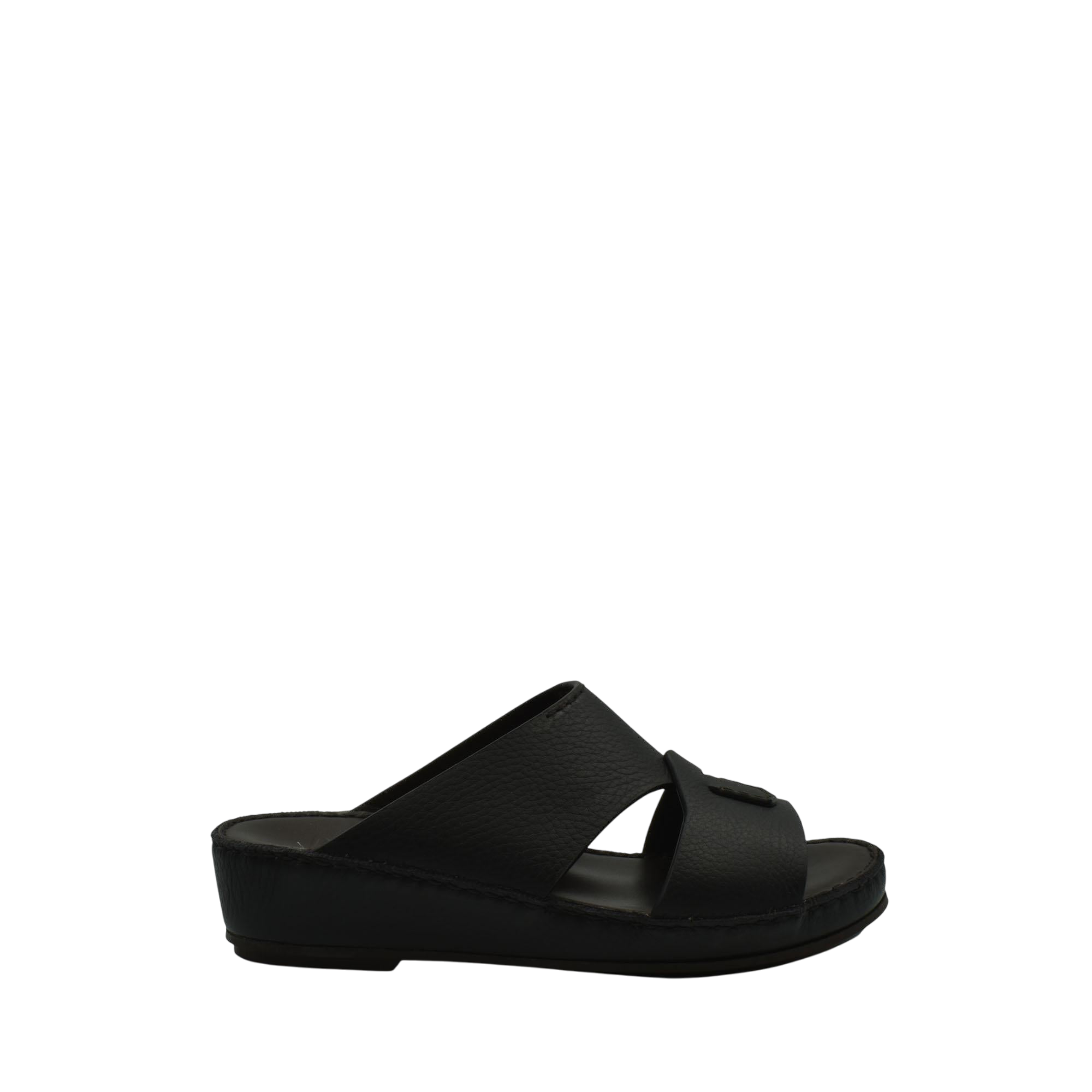 Black luxury kids leather sandals with open toe and cushioned sole from private collection
