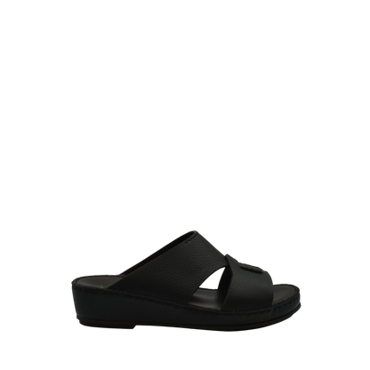 Black luxury kids leather sandals with open toe and cushioned sole from private collection