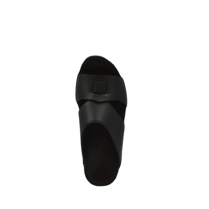 Black luxury kids leather sandals with crisscross straps and cushioned sole for comfort
