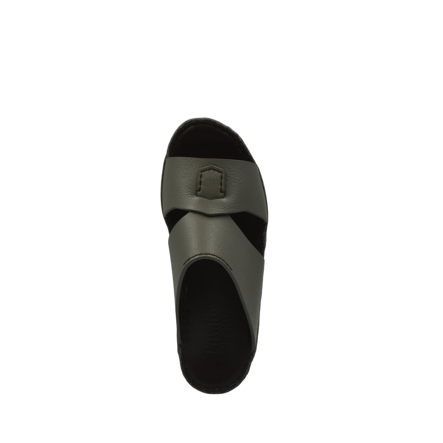 Top view of luxury kids leather sandals in gray with adjustable strap from Private collection