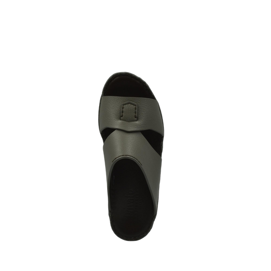 Top view of luxury kids leather sandals in gray with adjustable strap from Private collection