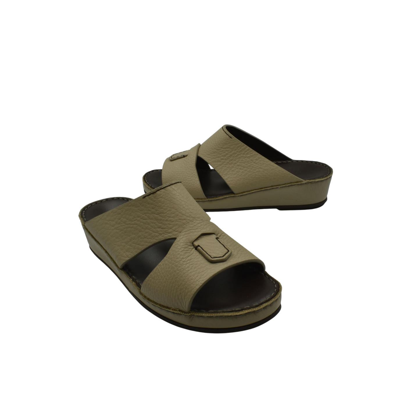 Pair of luxury kids leather sandals in tan with open toe design and cushioned soles