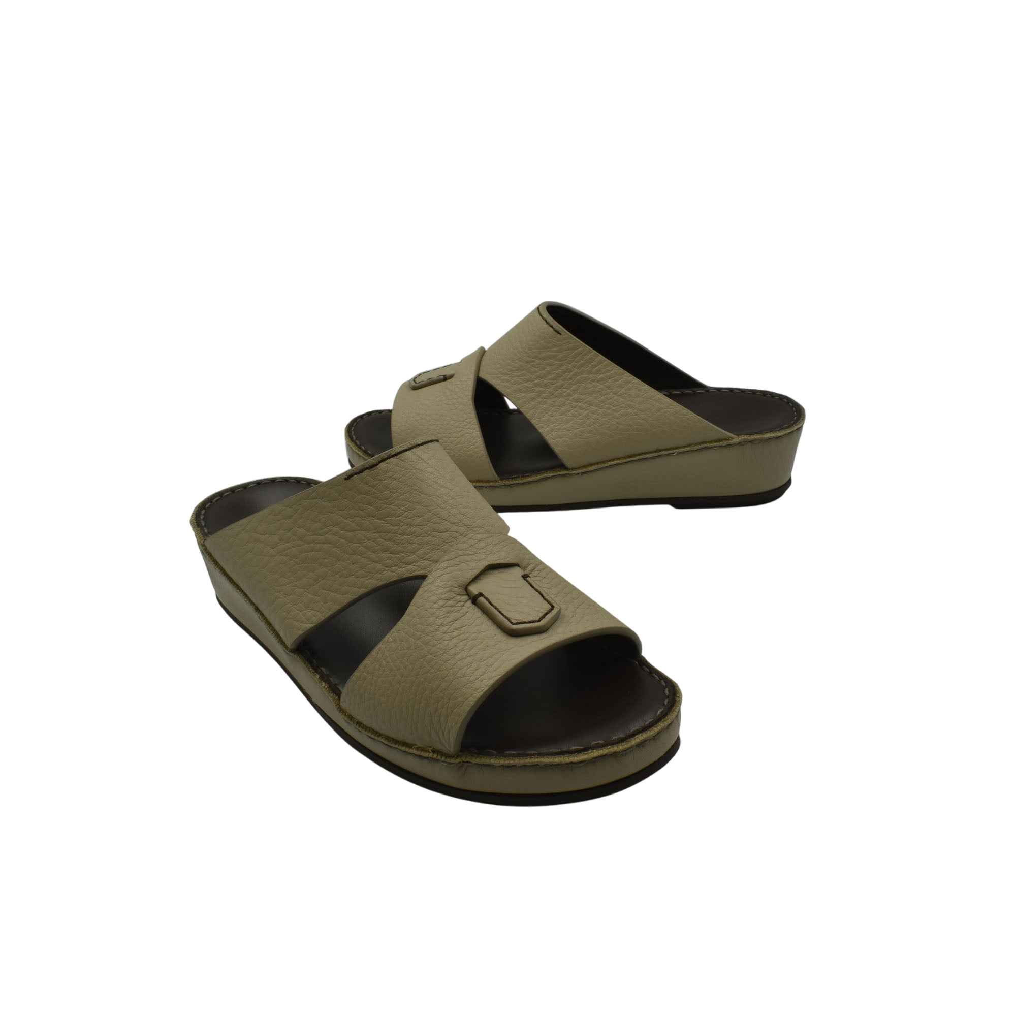 Pair of luxury kids leather sandals in tan with open toe design and cushioned soles