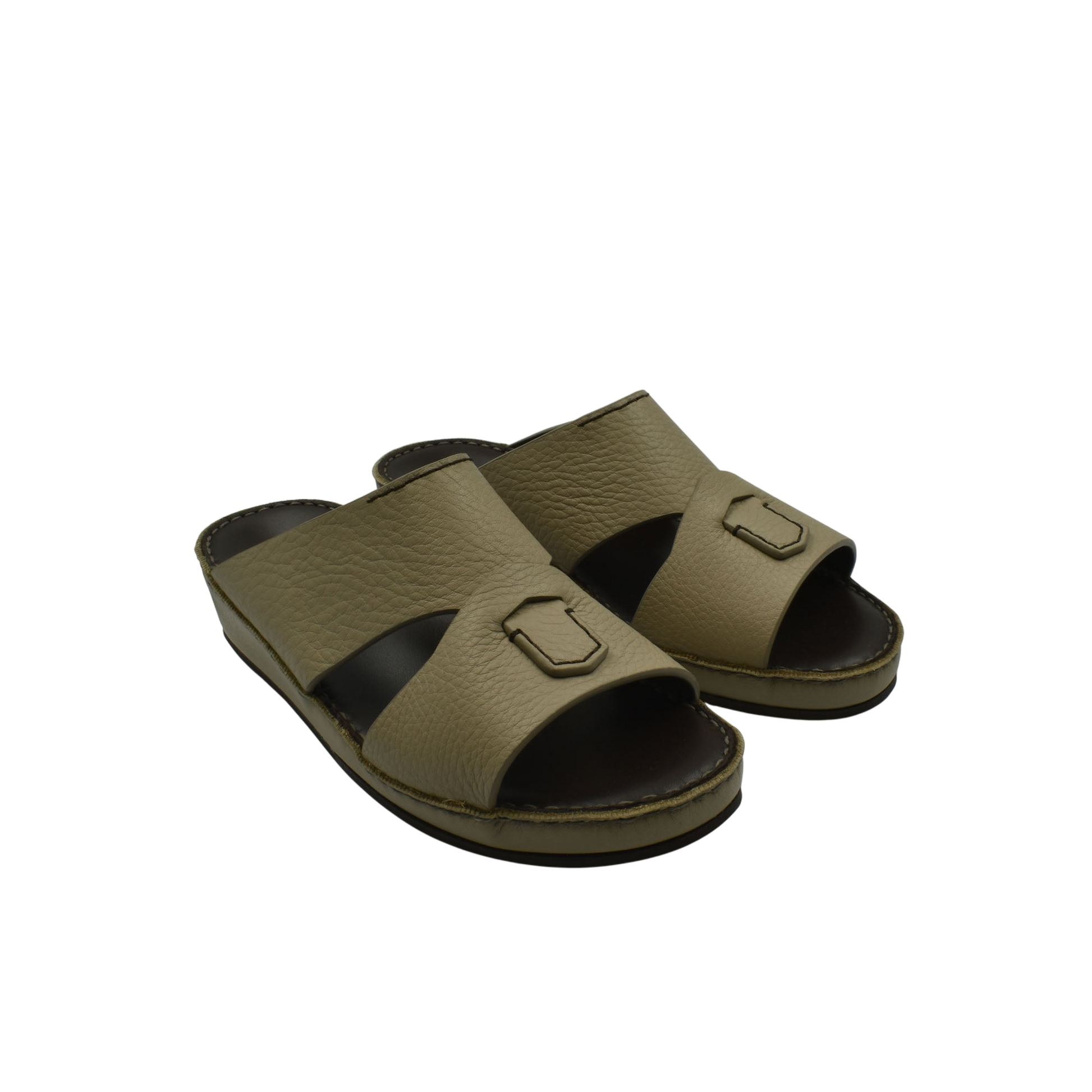 Pair of luxury kids leather sandals in tan with open toe and cushioned sole