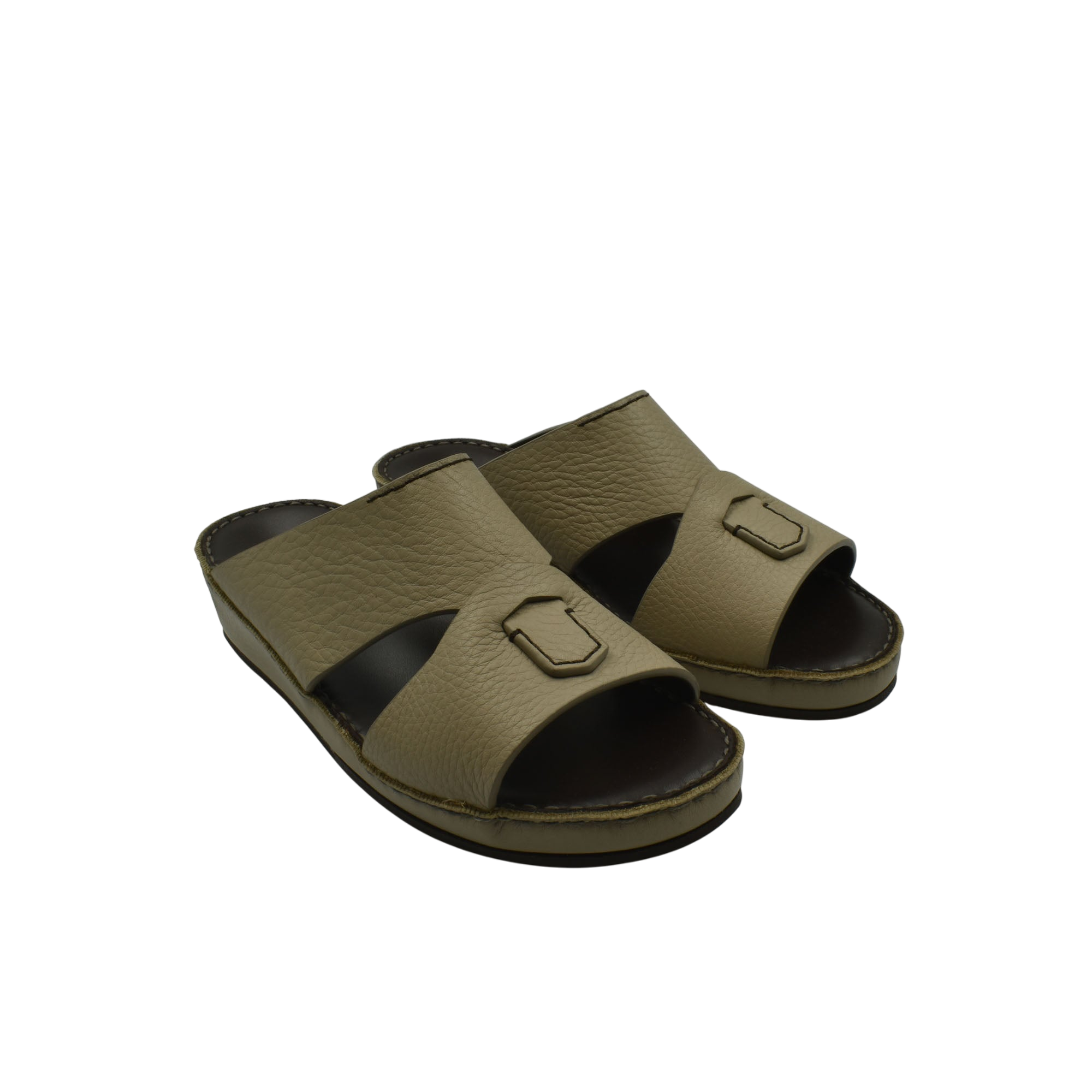Pair of luxury kids leather sandals in tan with open toe and cushioned sole