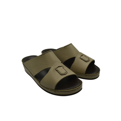 Pair of luxury kids leather sandals in tan with open toe and cushioned sole