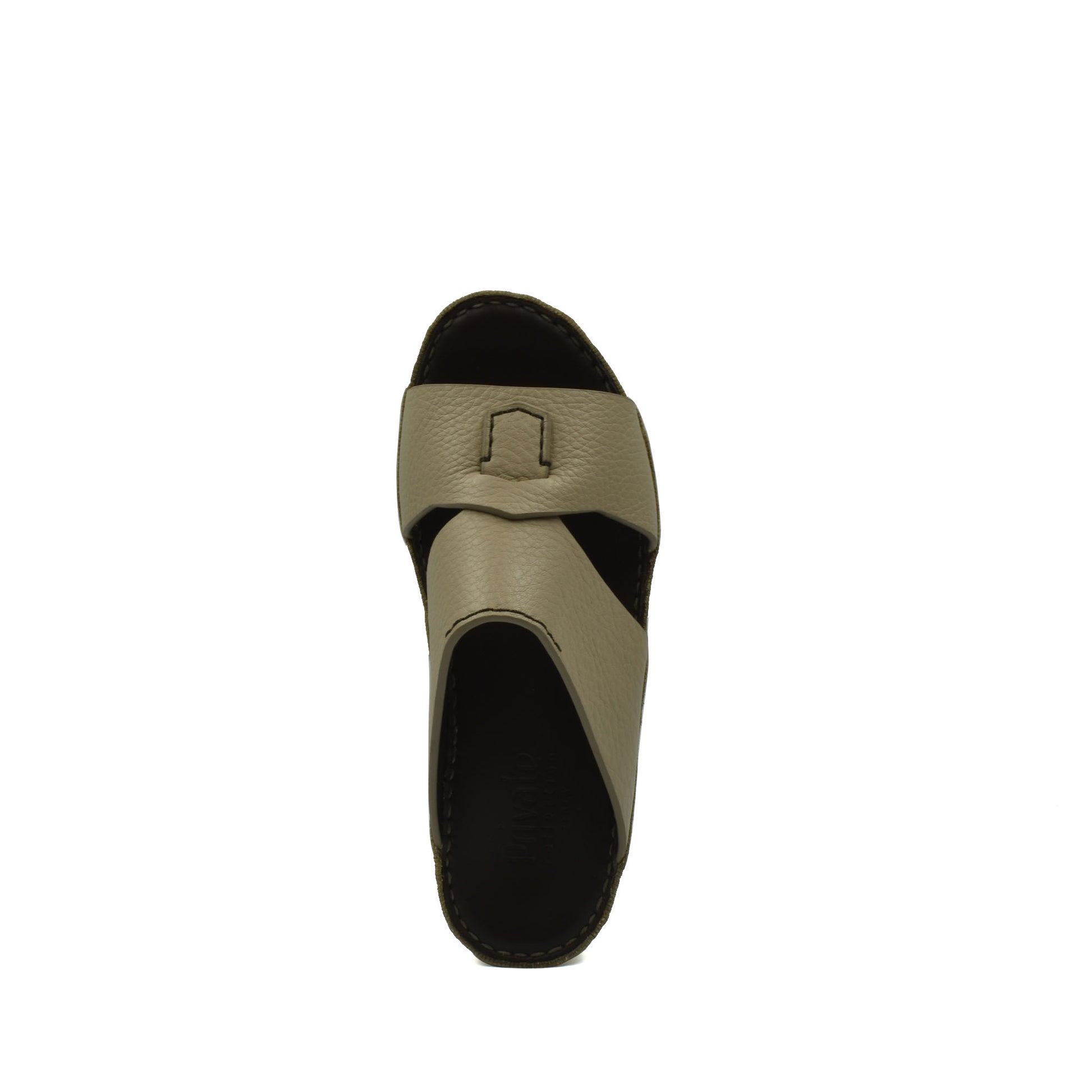 Top view of luxury kids leather sandals in beige and black from private collection