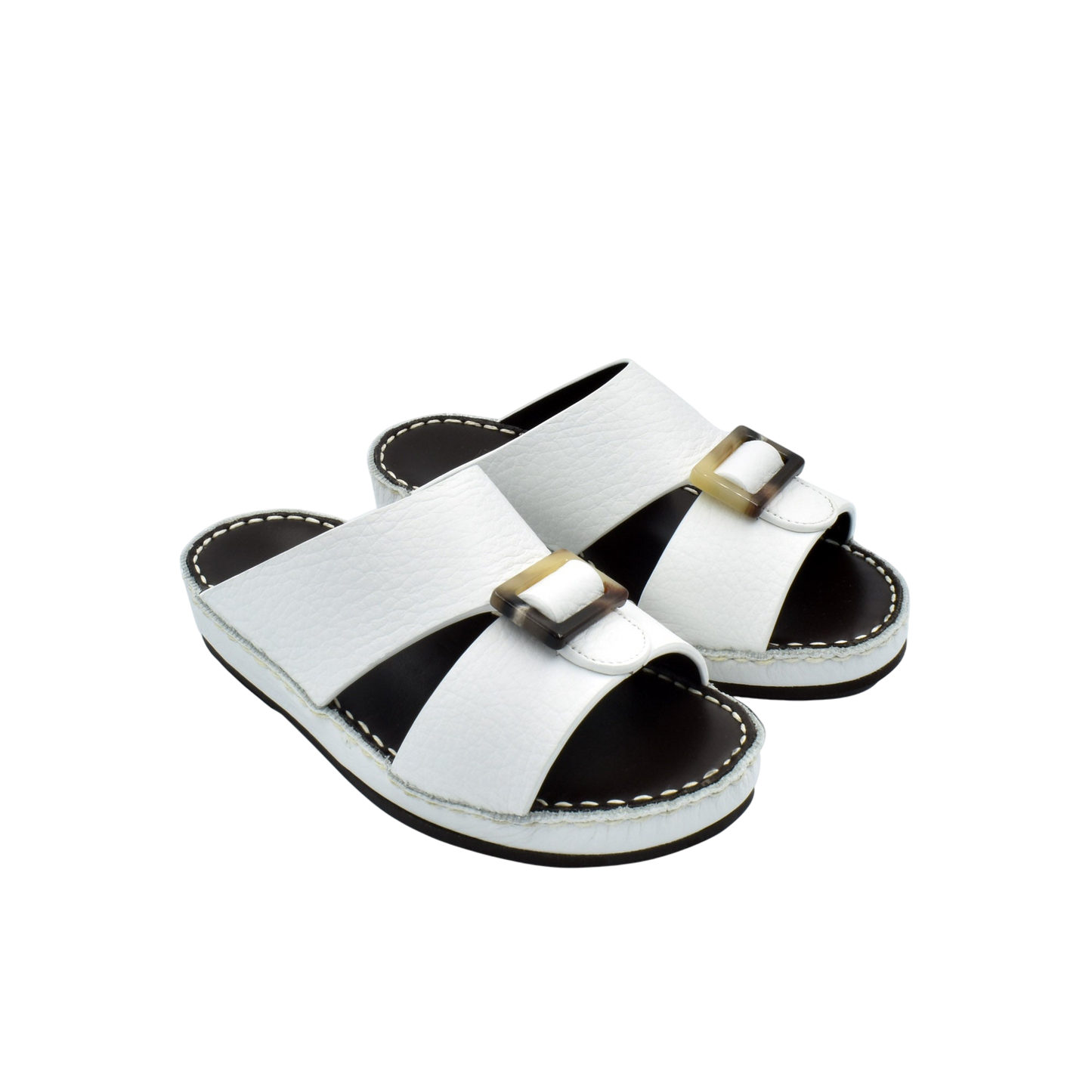 White luxury kids sandals with buckle detail and stitched sole from Private Collection