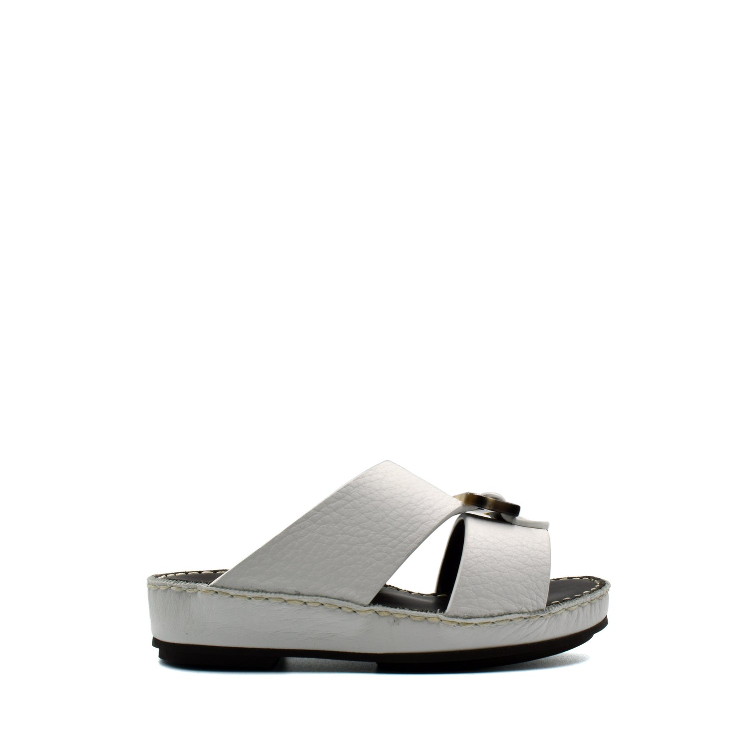 White luxury kids sandals with wide leather straps and cushioned sole from Private Collection