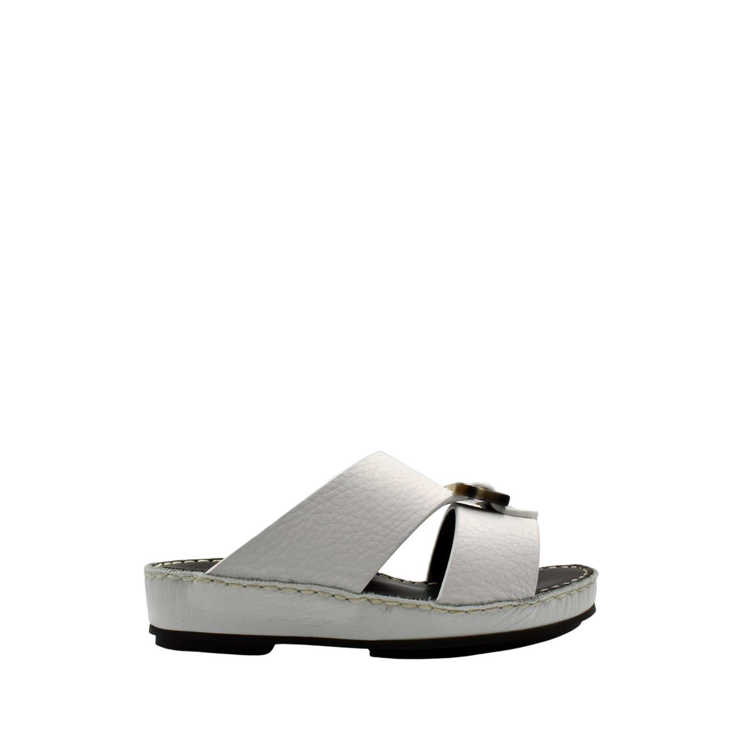 White luxury kids sandals with wide leather straps and cushioned sole from Private Collection