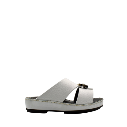 White luxury kids sandals with wide leather straps and cushioned sole from Private Collection