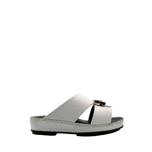 White luxury kids sandals with wide leather straps and cushioned sole from Private Collection