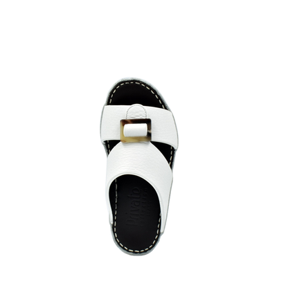 White luxury kids sandals with buckle detail and black sole from Private Collection