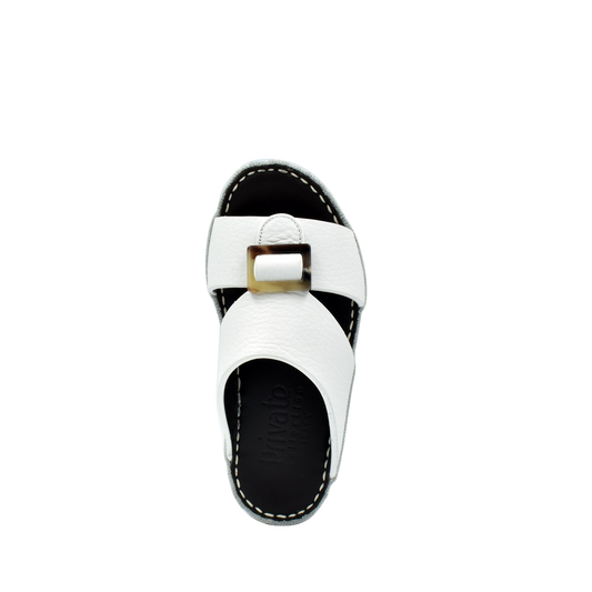 White luxury kids sandals with buckle detail and black sole from Private Collection