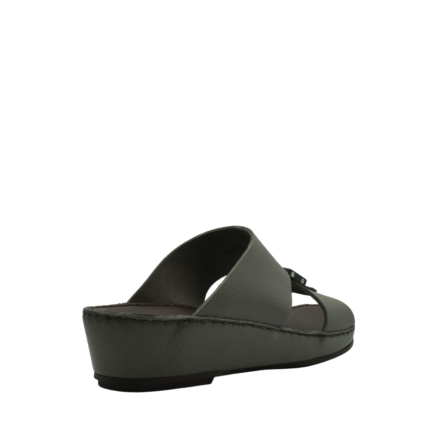 Gray platform luxury leather sandals with wide strap and adjustable buckle from private collection