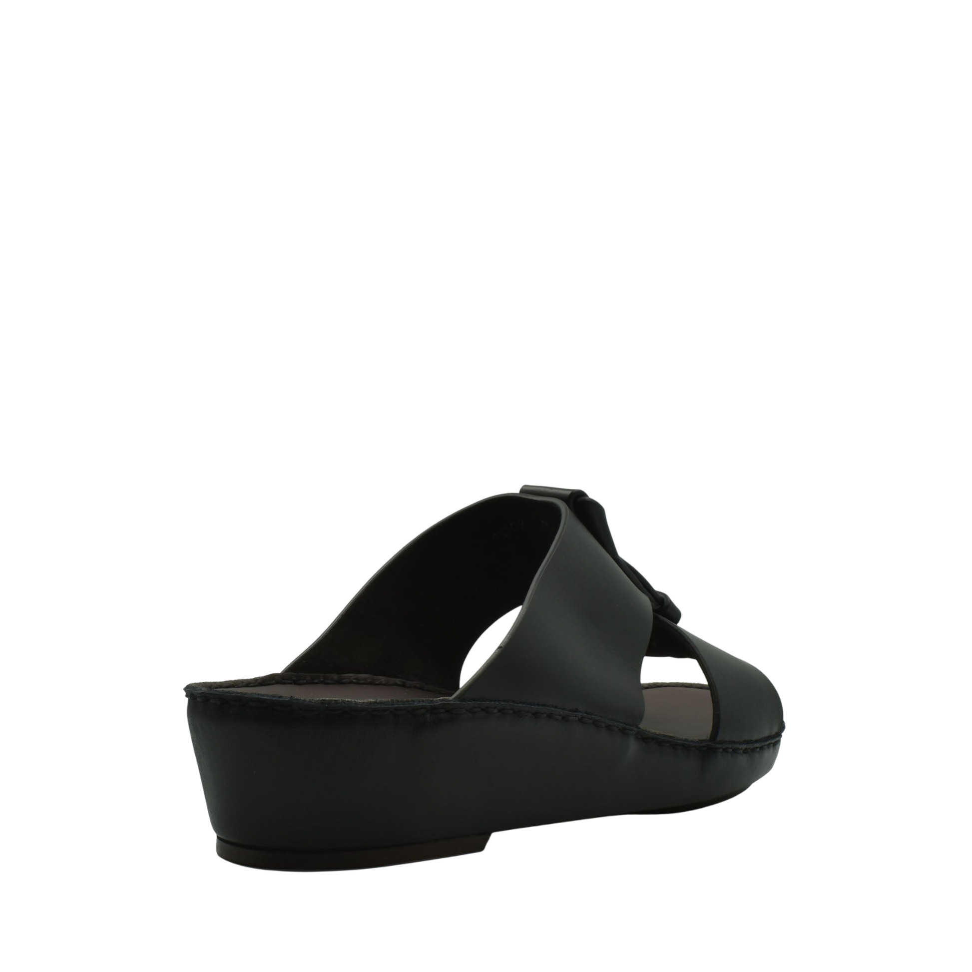 Black luxury leather sandals with open toe design and cushioned sole from private collection