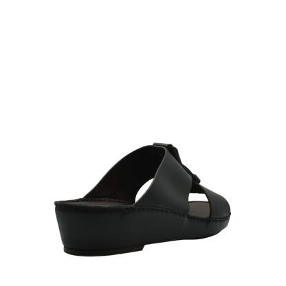 Black luxury leather sandals with open toe design and cushioned sole from private collection