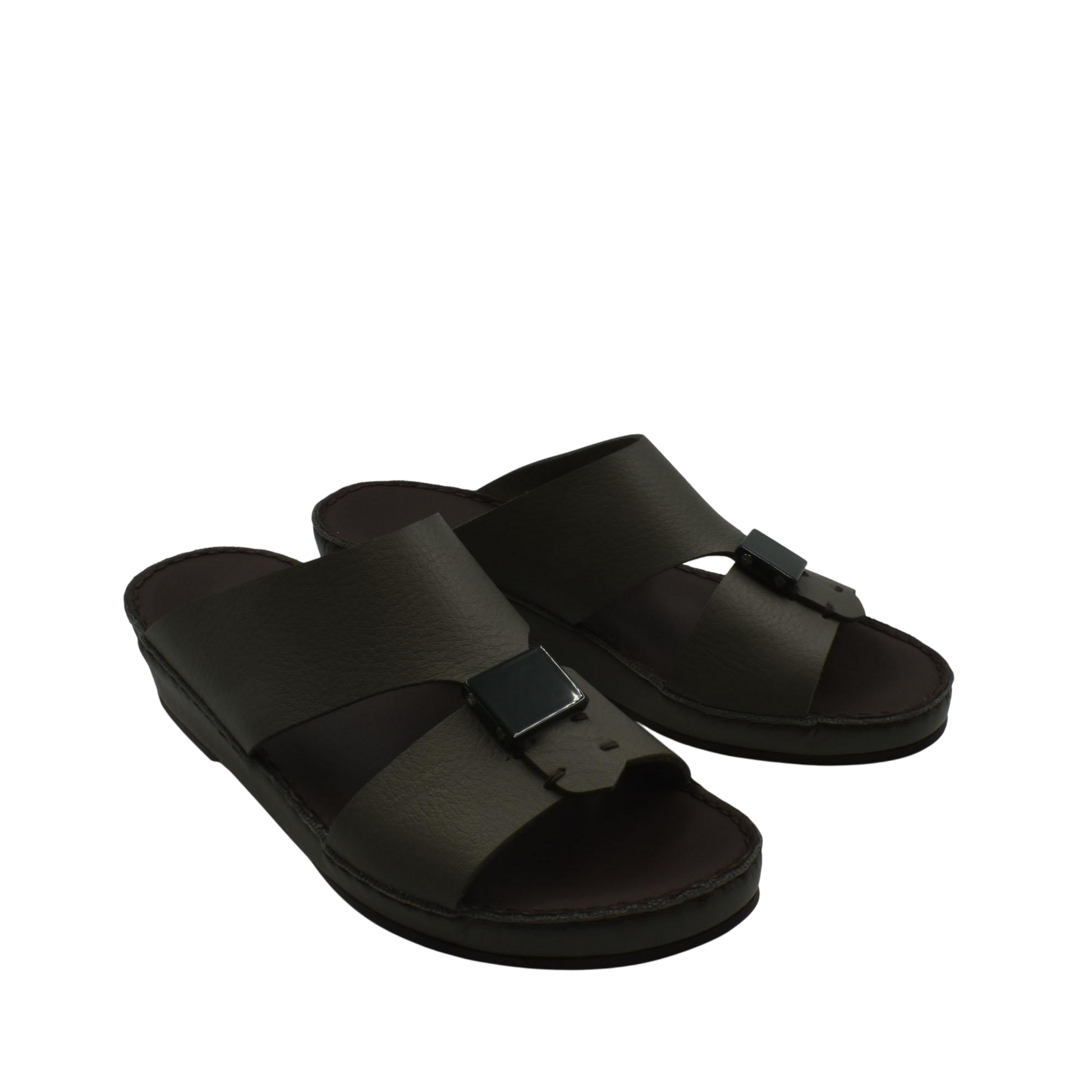 Pair of black luxury leather sandals with adjustable buckle straps and cushioned soles