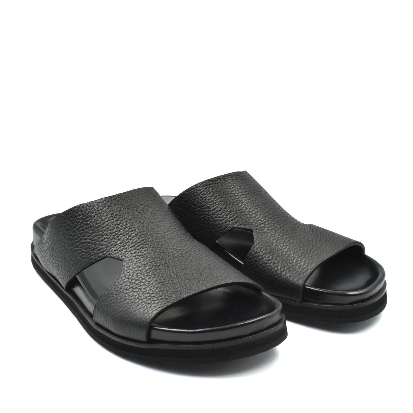 Black luxury leather sandals with open toe and textured upper from private collection