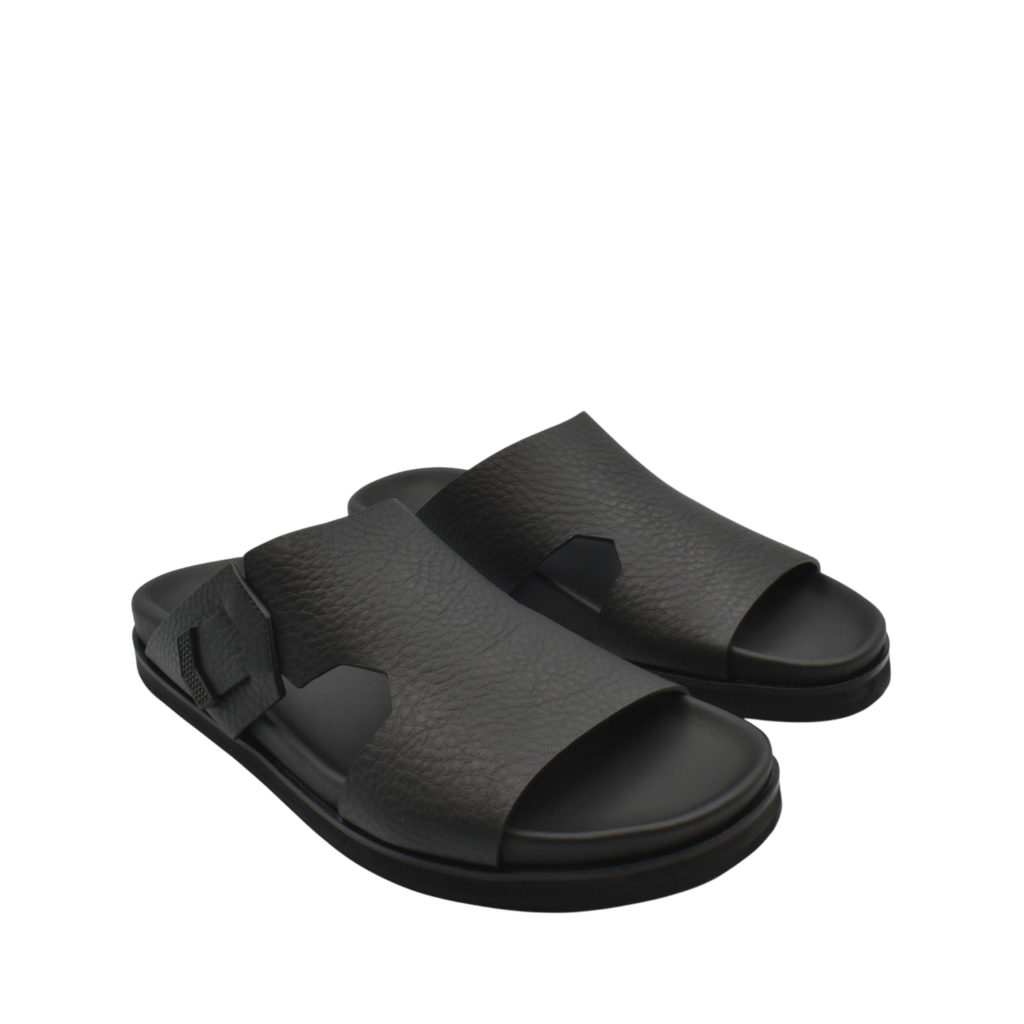 Black luxury leather sandals with open toe design from Private Collection