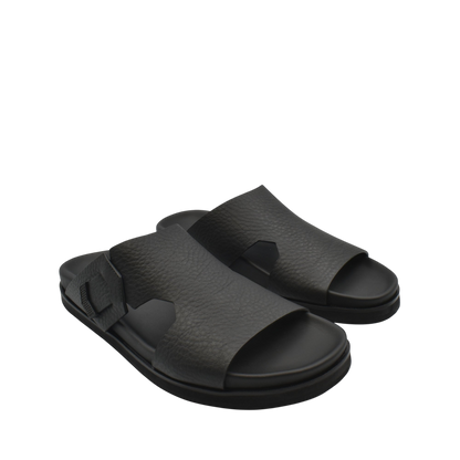 Black luxury leather sandals with open toe design from Private Collection