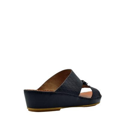 Black luxury leather sandals with quilted strap and wedge heel from Private Collection