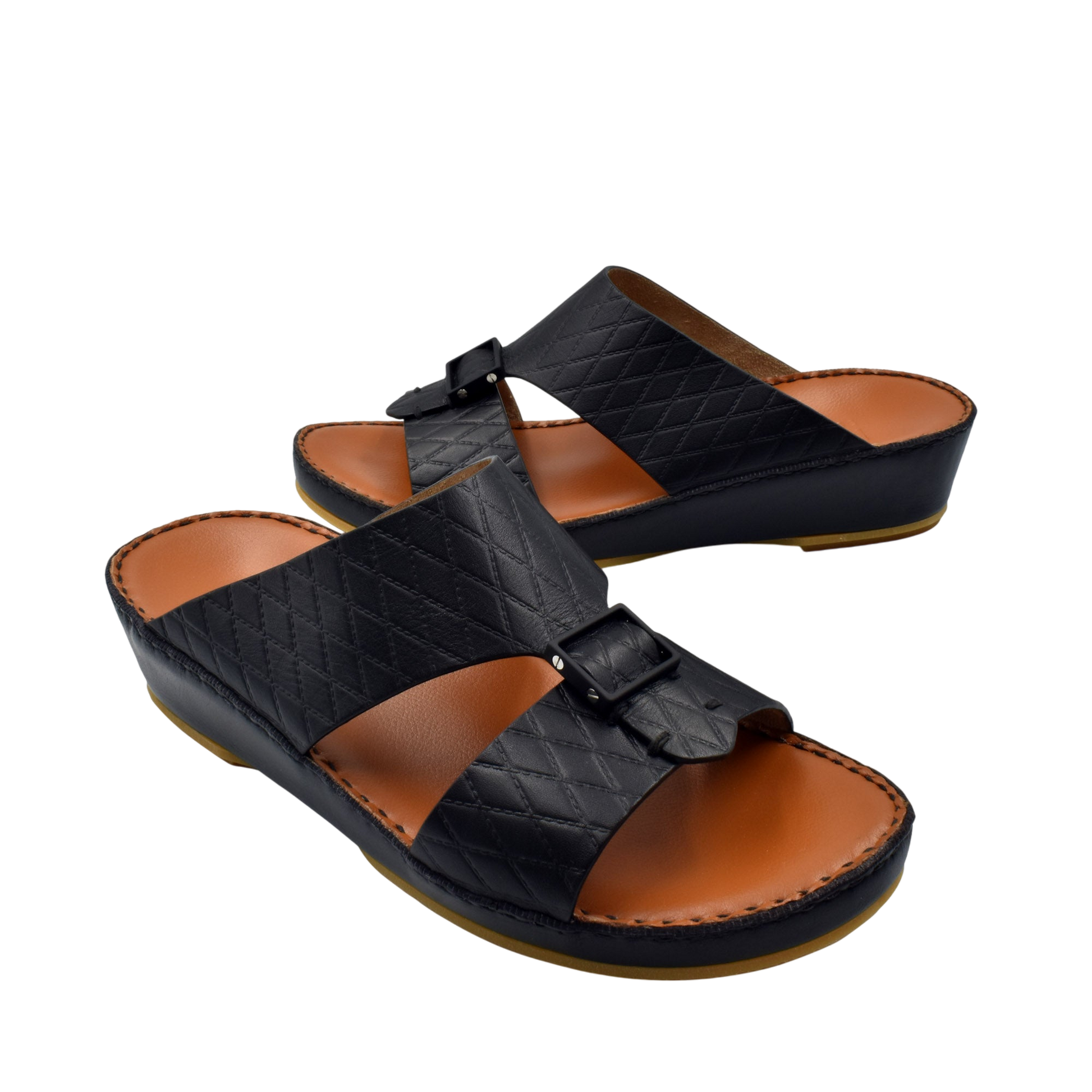 Private Collection luxury leather sandals in black with quilted design and adjustable buckle straps