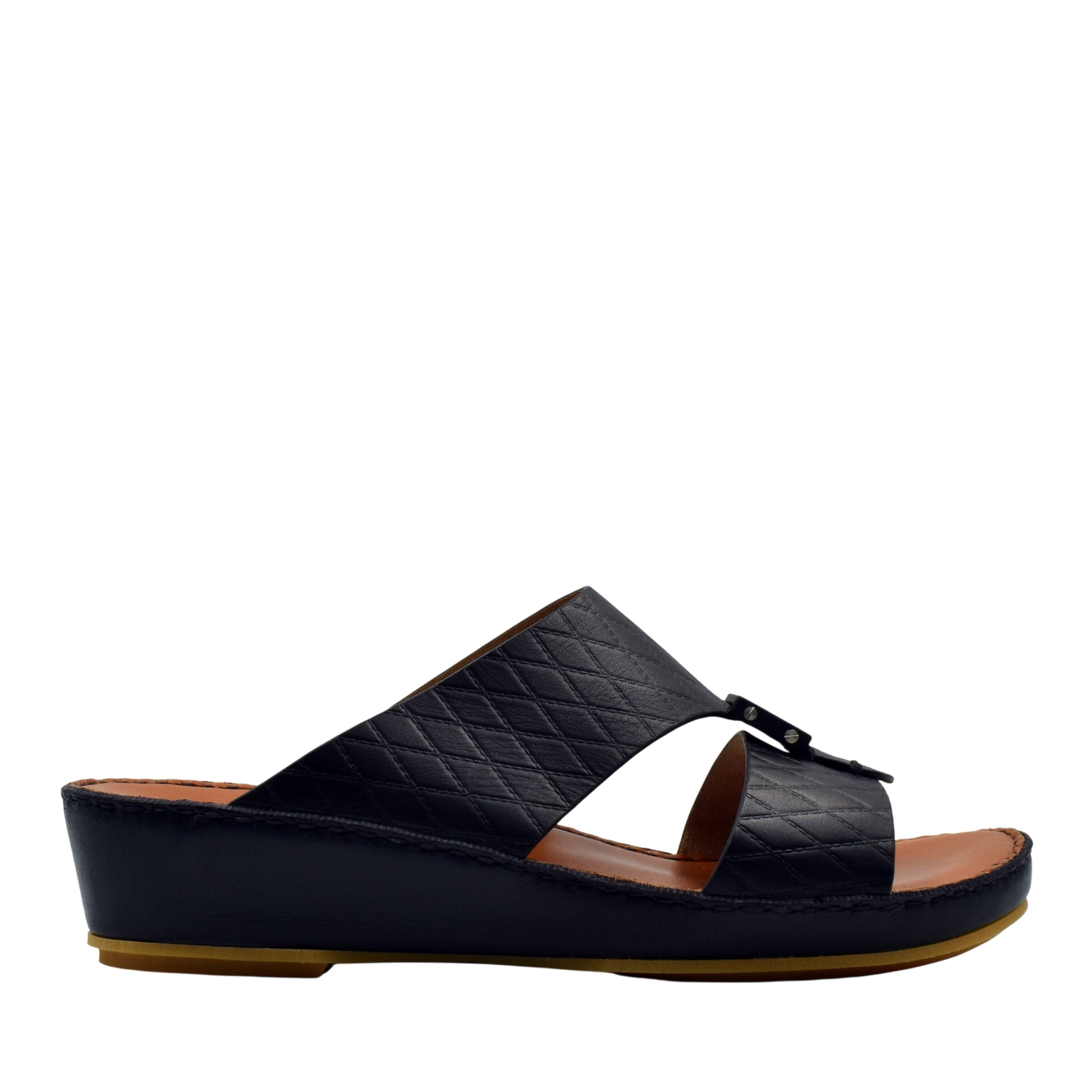 Private Collection black luxury leather sandals with quilted straps and wedge sole