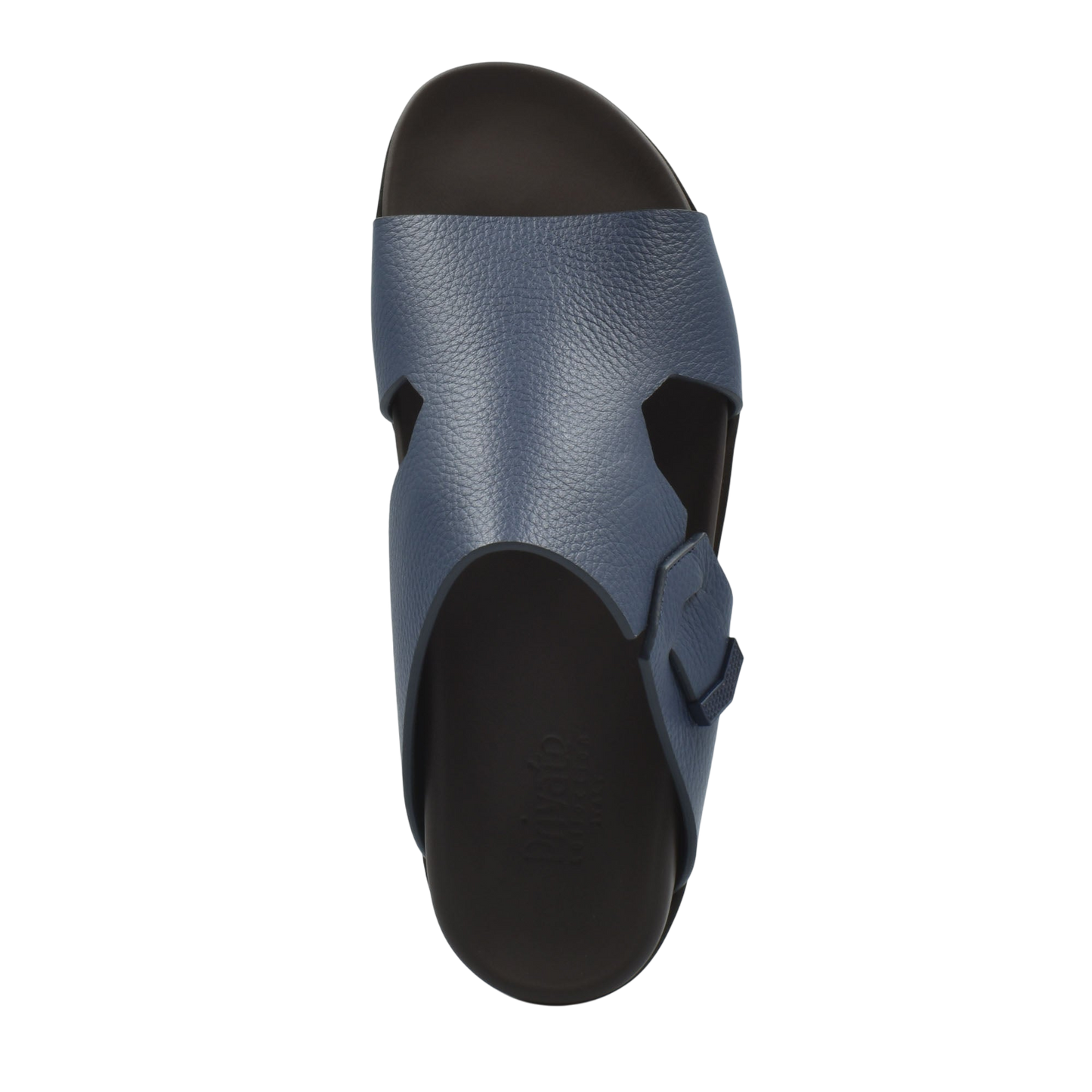 Blue luxury leather sandals with textured upper and adjustable buckle strap for comfort